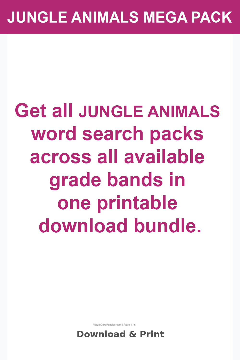 Jungle Animals Word Search Mega Pack